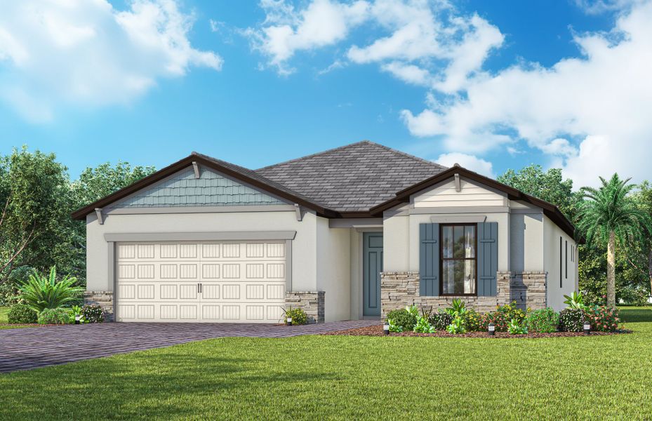 Representative exterior photo of a completed home built from the Prosperity by Del Webb in Del Webb Naples, Ave Maria, FL (Image 20). Representative exterior photo of a completed home built from the Prosperity by Del Webb in Del Webb Naples, Ave Maria, FL (Image 20).