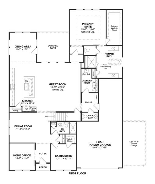 2D floor plan layout for the Mykonos by K. Hovnanian® Homes in Kreymer at the Park, Wylie, TX (Image 3).