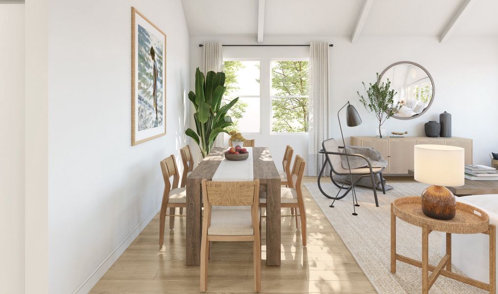 Cozy dining area and great room with gorgeous floors