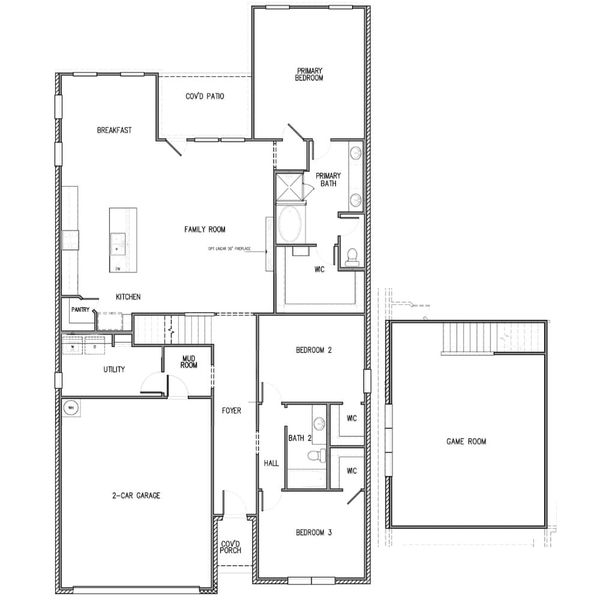2D floor plan layout for the The Reunion by Lillian Custom Homes in Mercer Meadows, Royse City, TX (Image 7).