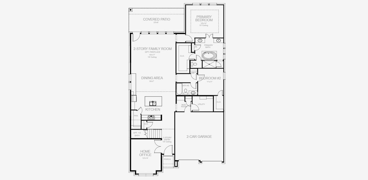 2D floor plan layout for the 2722H by Perry Homes in Ramble, Celina, TX (Image 5).
