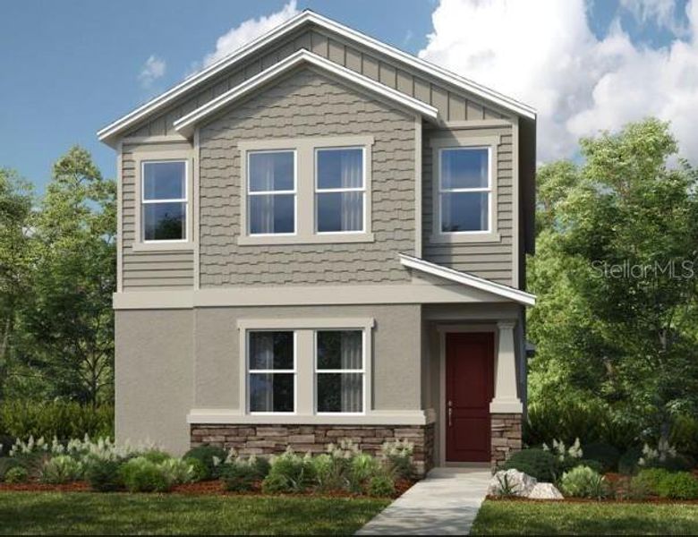 Front exterior of a new home in Harvest at Ovation, Winter Garden, FL, highlighting curb appeal (Image 1). Front exterior of a new home in Harvest at Ovation, Winter Garden, FL, highlighting curb appeal (Image 1).