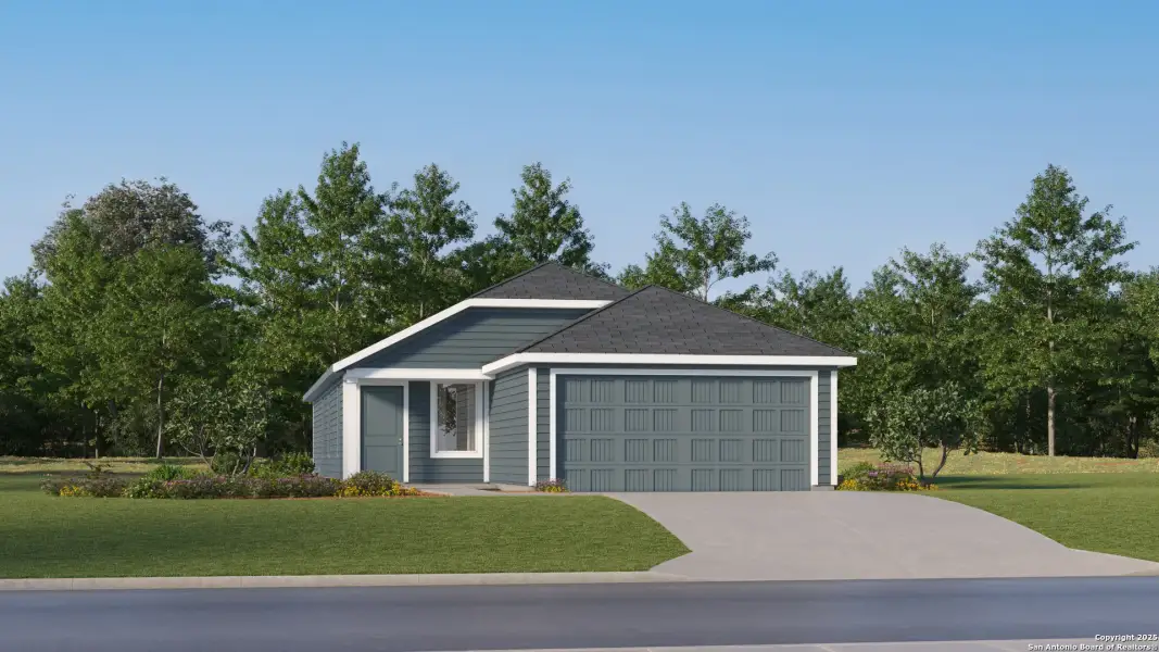 Front exterior of a new home in Pleasanton Meadows, Pleasanton, TX, highlighting curb appeal (Image 22).