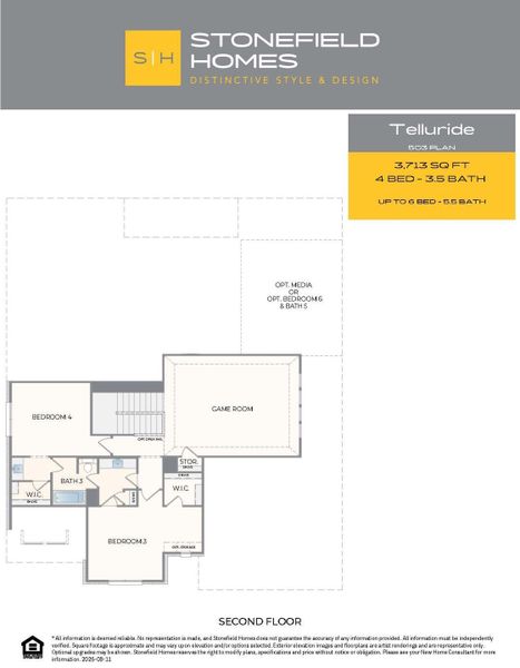 2D floor plan layout for the Telluride by Stonefield Homes in Rio Vista at Kelly Ranch, Aledo, TX (Image 6).