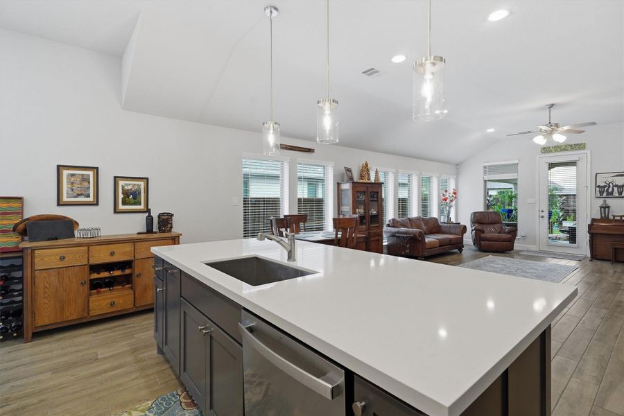 Texas sized central island offering seating space as well as storage opportunity. Texas sized central island offering seating space as well as storage opportunity.