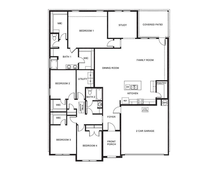 2D floor plan layout for the harrison by D.R. Horton in Parkerville Meadows, DeSoto, TX (Image 3).