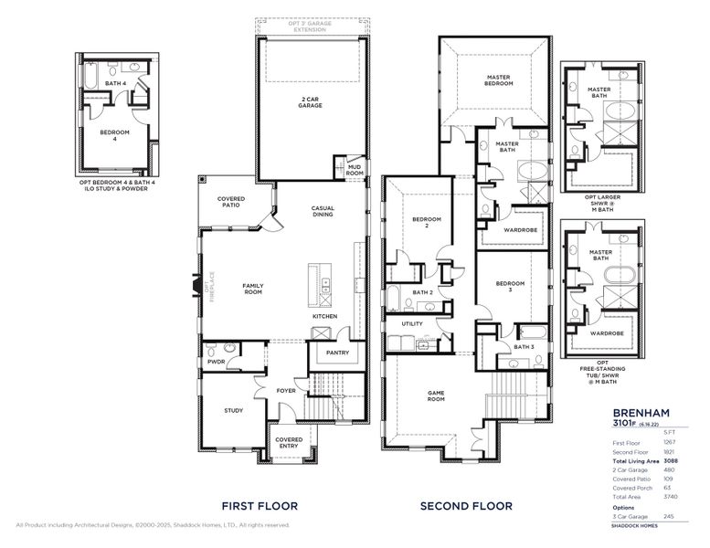 2D floor plan layout for the Brenham - 3101F by Shaddock Homes in Fields - 40' Lots, Frisco, TX (Image 3). 2D floor plan layout for the Brenham - 3101F by Shaddock Homes in Fields - 40' Lots, Frisco, TX (Image 3).