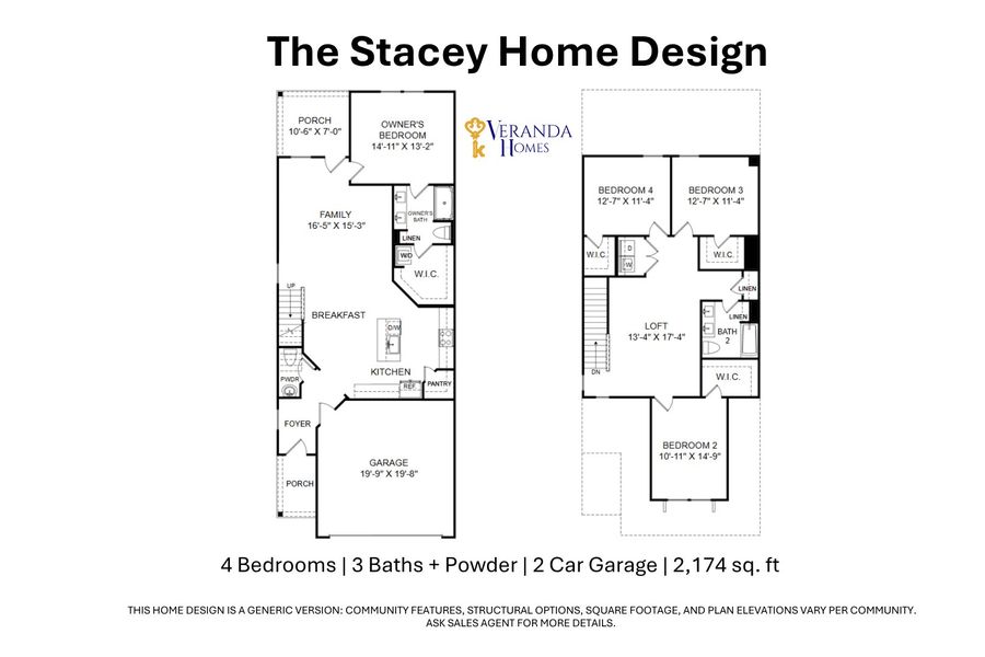 2D floor plan layout for the Stacey by Veranda Homes in Hitchcock Preserve, Aiken, SC (Image 4).