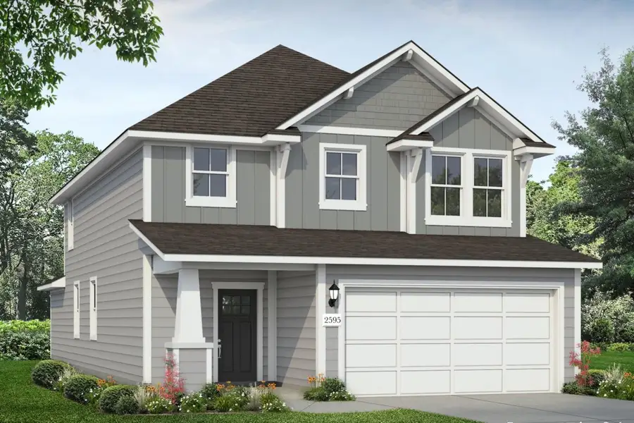 Front exterior of a new home in Edgebrooke, Pflugerville, TX, highlighting curb appeal (Image 1). Front exterior of a new home in Edgebrooke, Pflugerville, TX, highlighting curb appeal (Image 1).