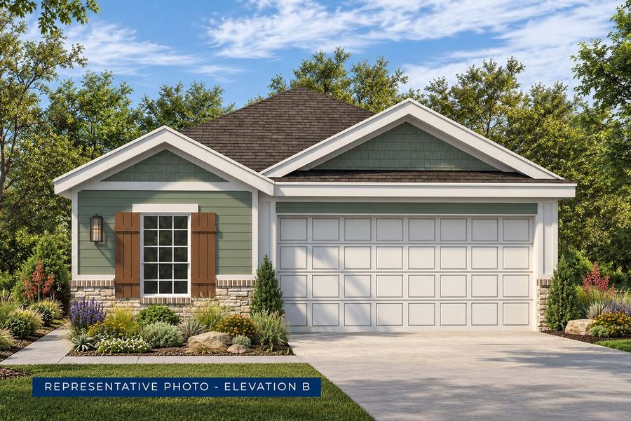 Representative exterior photo of a completed home built from the Carter F by First Texas Homes in The Villages of Hurricane Creek, Anna, TX (Image 2). Representative exterior photo of a completed home built from the Carter F by First Texas Homes in The Villages of Hurricane Creek, Anna, TX (Image 2).