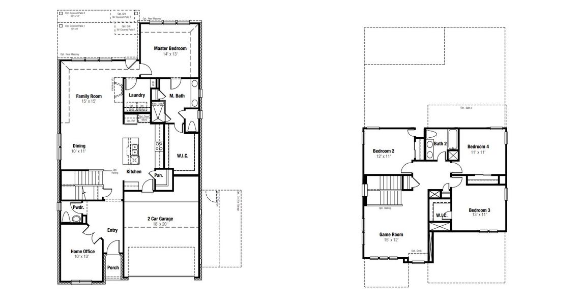 2D floor plan layout for the Pleasanton by Scott Felder Homes in East View Farms, Georgetown, TX (Image 3).