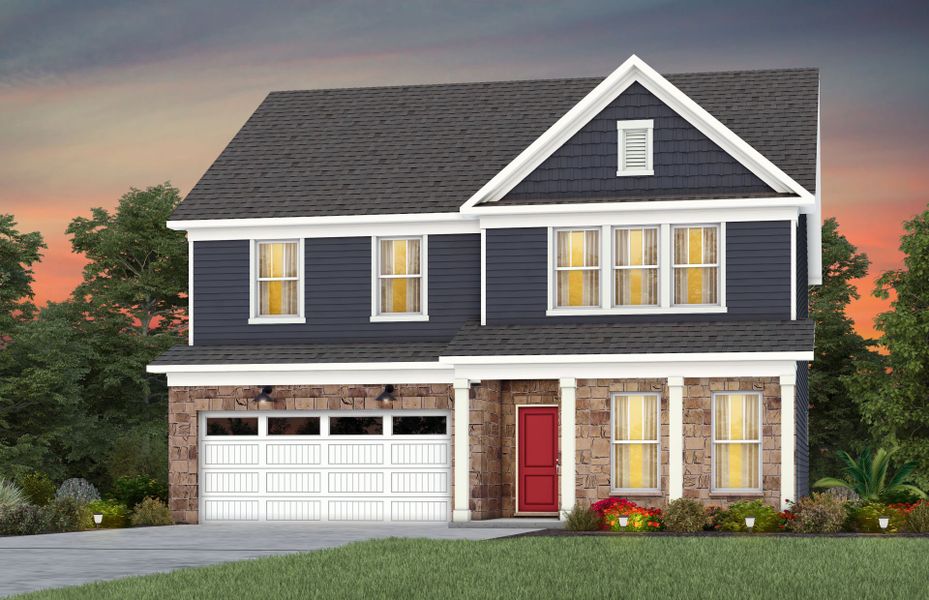 Front exterior of a new home in Elmbrook, Indian Trail, NC, highlighting curb appeal (Image 15).