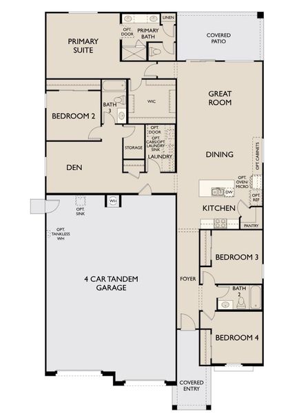 2D floor plan layout for the Opal by Ashton Woods in Marquis at Madera, Queen Creek, AZ (Image 1).