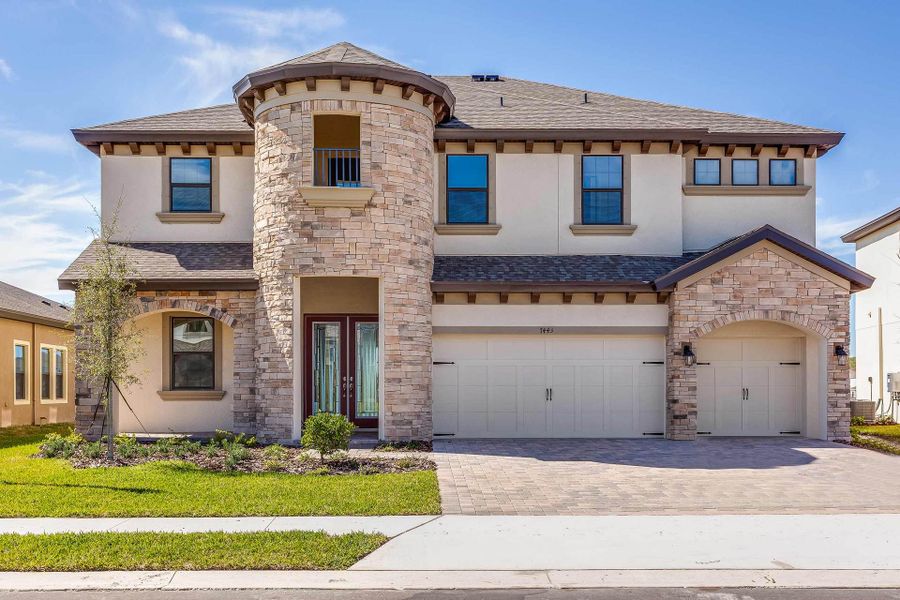 Representative exterior photo of a completed home built from the Verona by Homes by WestBay in Mirada, San Antonio, FL (Image 11).