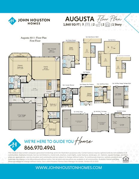 2D floor plan layout for the Augusta by John Houston Homes in BridgeWater Phase 2, Midlothian, TX (Image 5).