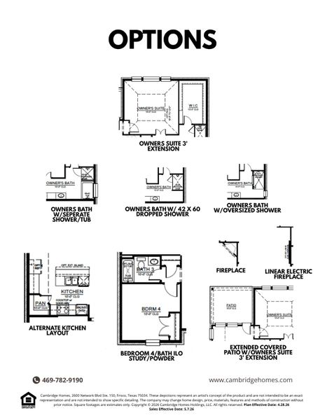 2D floor plan layout for the Finley by Cambridge Homes in Ribbonwood, Aubrey, TX (Image 5).