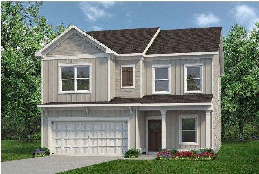 Front exterior of a new home in Laurel Creek, Calhoun, GA, highlighting curb appeal (Image 1). Front exterior of a new home in Laurel Creek, Calhoun, GA, highlighting curb appeal (Image 1).