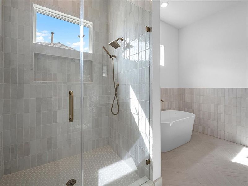 walk in shower and freestanding tub