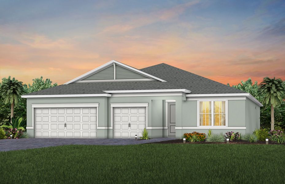 Front exterior of a new home in Sunrise Estates, West Melbourne, FL, highlighting curb appeal (Image 11).