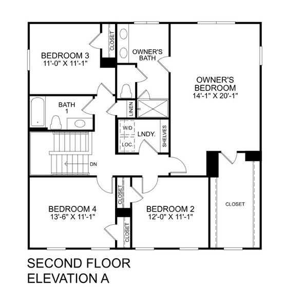 2D floor plan layout for the Columbia by Ryan Homes in Moore Farm Single Family, Indian Trail, NC (Image 4).