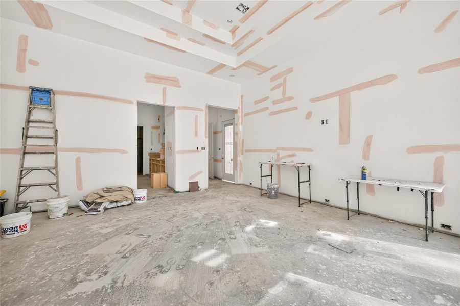 Covered patio accessible from the primary bedroom across from the coffee bar