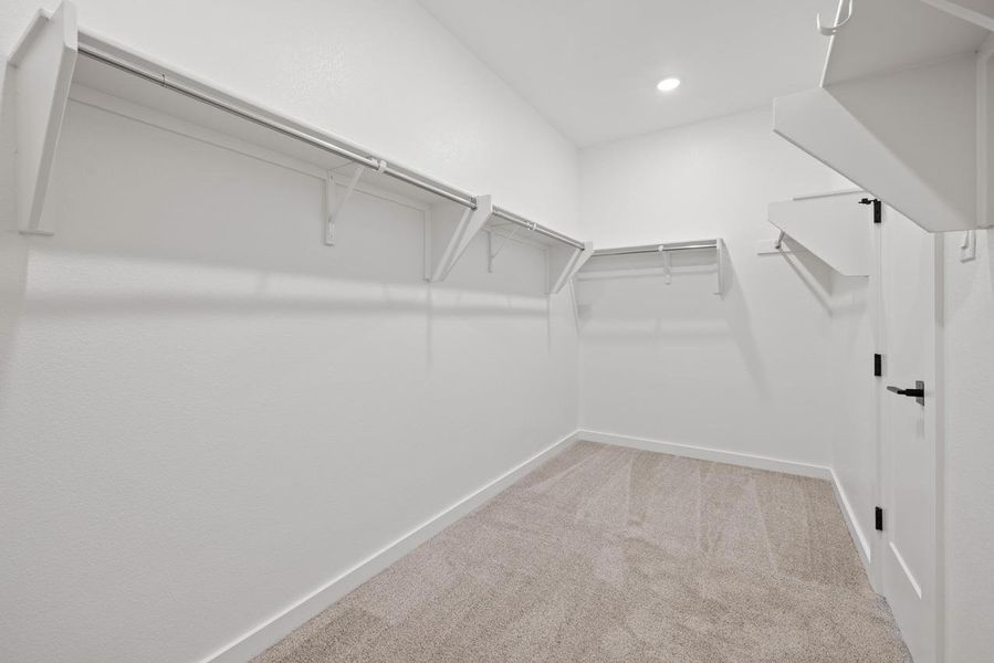 Spacious closet with light colored carpet Spacious closet with light colored carpet