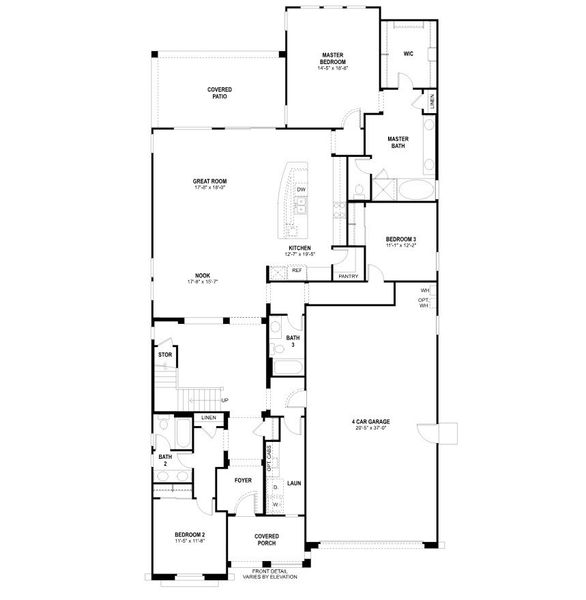2D floor plan layout for the Redwood w/Loft by Fulton Homes in Groves at Barney Farms, Queen Creek, AZ (Image 4).
