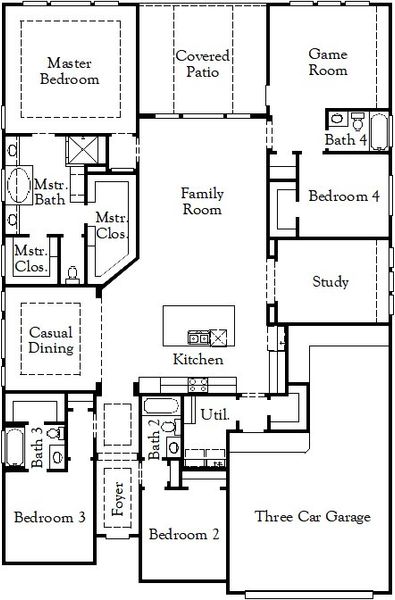 2D floor plan layout of this home in The Grove at Blackhawk, Pflugerville, TX (Image 4).