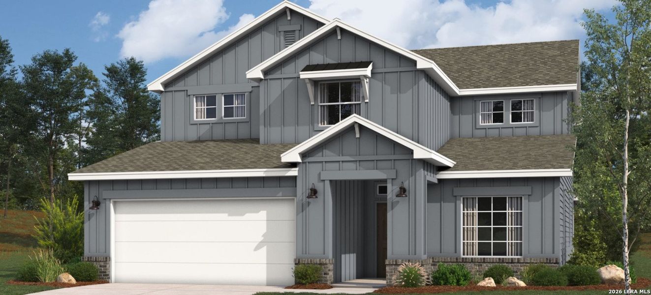 Front exterior of a new home in Veranda Signature, San Antonio, TX, highlighting curb appeal (Image 1). Front exterior of a new home in Veranda Signature, San Antonio, TX, highlighting curb appeal (Image 1).