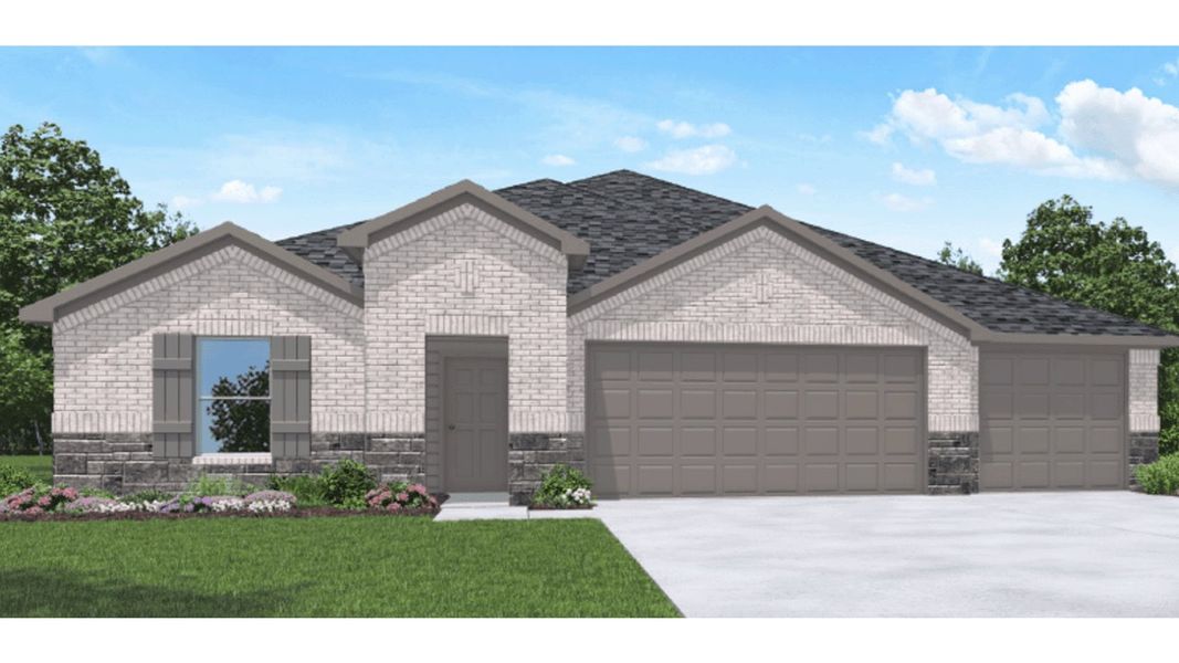 Front exterior of a new home in Williams Reserve East, Conroe, TX, highlighting curb appeal (Image 1). Front exterior of a new home in Williams Reserve East, Conroe, TX, highlighting curb appeal (Image 1).