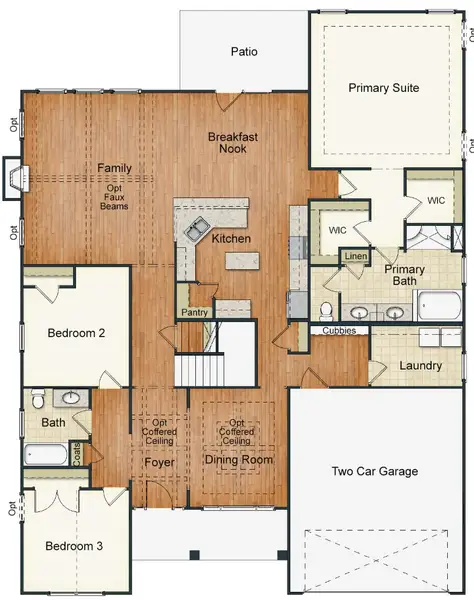 2D floor plan layout for the Cosmopolitan by Keystone Homes NC in Weybridge, Burlington, NC (Image 4).