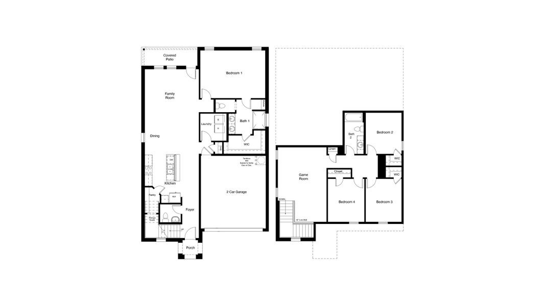 2D floor plan layout of this home in The Canyons, Keene, TX (Image 3).