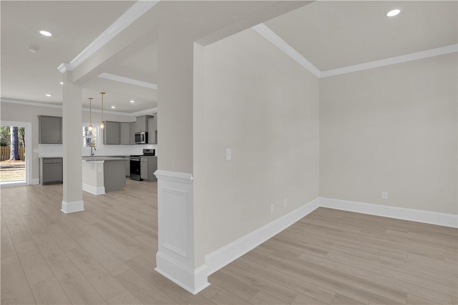 This bright, open-concept living space features du This bright, open-concept living space features du