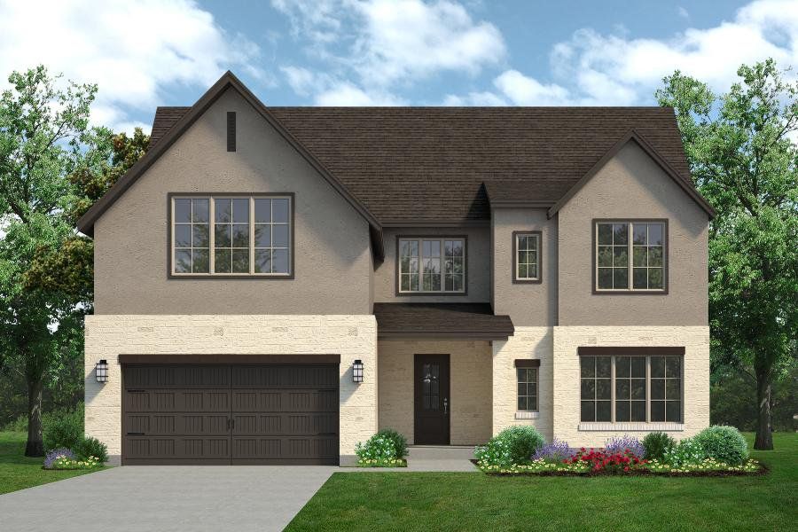 Front exterior of a new home in Timberbrook, Justin, TX, highlighting curb appeal (Image 1). Front exterior of a new home in Timberbrook, Justin, TX, highlighting curb appeal (Image 1).