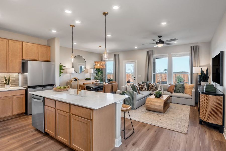 Representative furnished interior of a home built from the Plan 2527 Modeled by KB Home in Creekside at Estancia, Austin (Image 6). Representative furnished interior of a home built from the Plan 2527 Modeled by KB Home in Creekside at Estancia, Austin (Image 6).