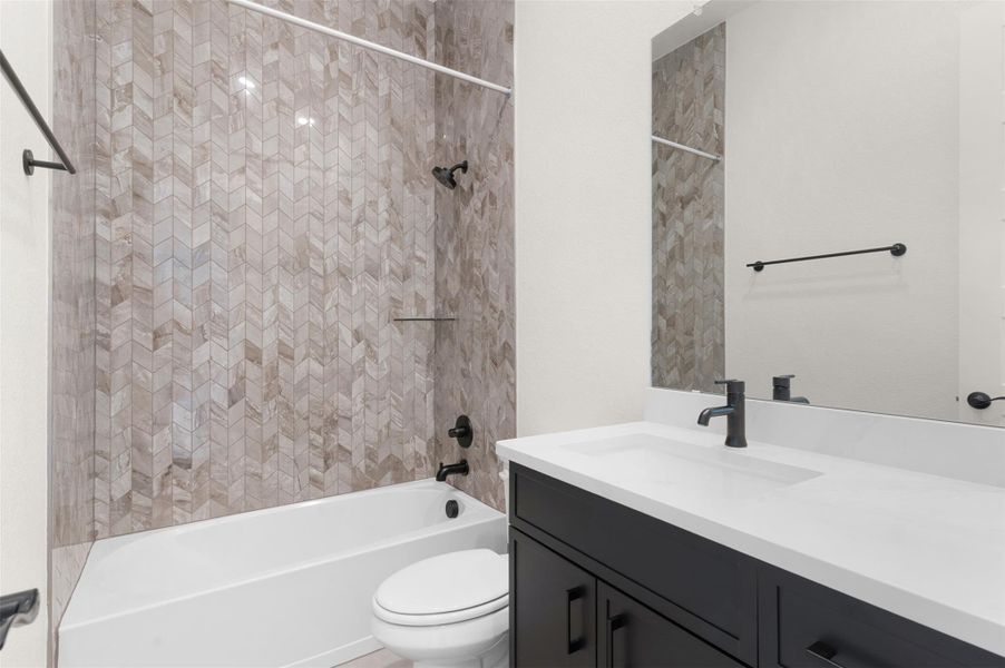 Full bathroom with vanity and shower / bathtub combination