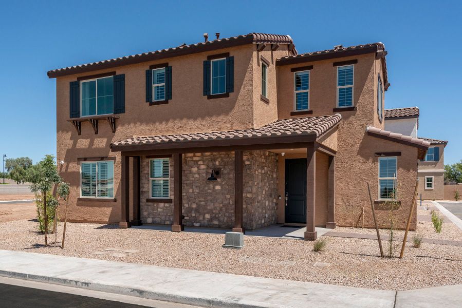 Representative exterior photo of a completed home built from the 3 by Risewell Homes in Bella Storia, Gilbert, AZ (Image 1). Representative exterior photo of a completed home built from the 3 by Risewell Homes in Bella Storia, Gilbert, AZ (Image 1).