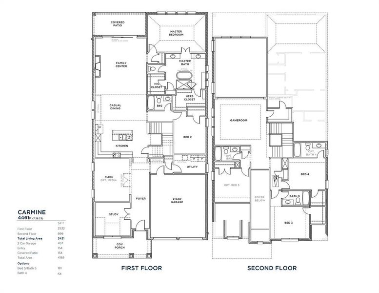 2D floor plan layout of this home in Fields - 50' Lots, Frisco, TX (Image 3).