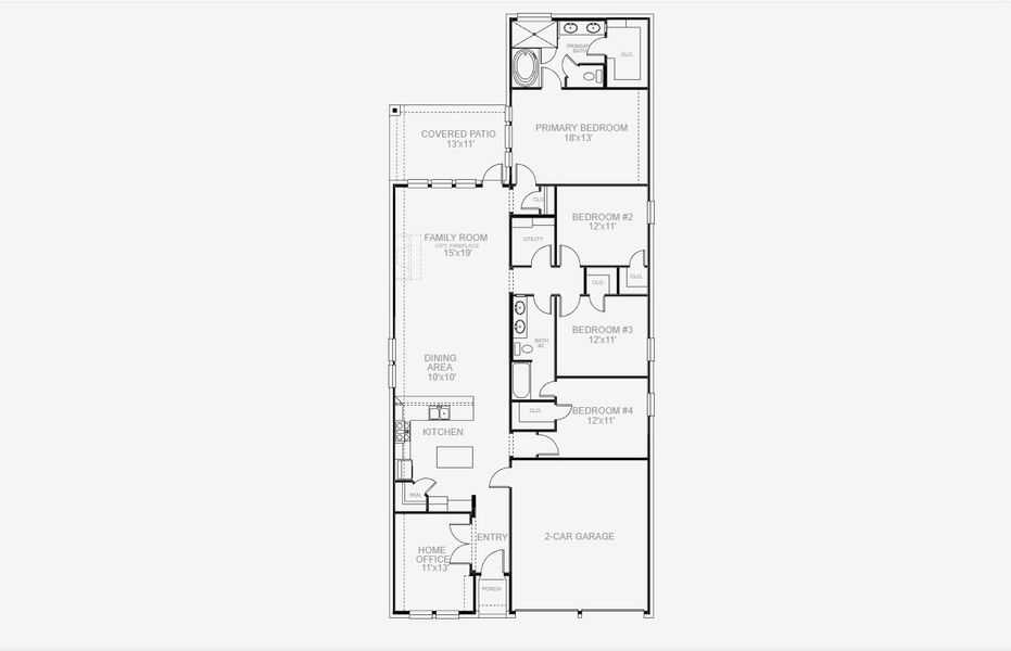 2D floor plan layout for the 1992W by Perry Homes in Meraki 45', Forney, TX (Image 3).