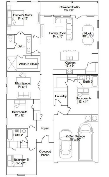 2D floor plan layout of this home in Canterra Creek: Classic Collection, Rosharon, TX (Image 2).