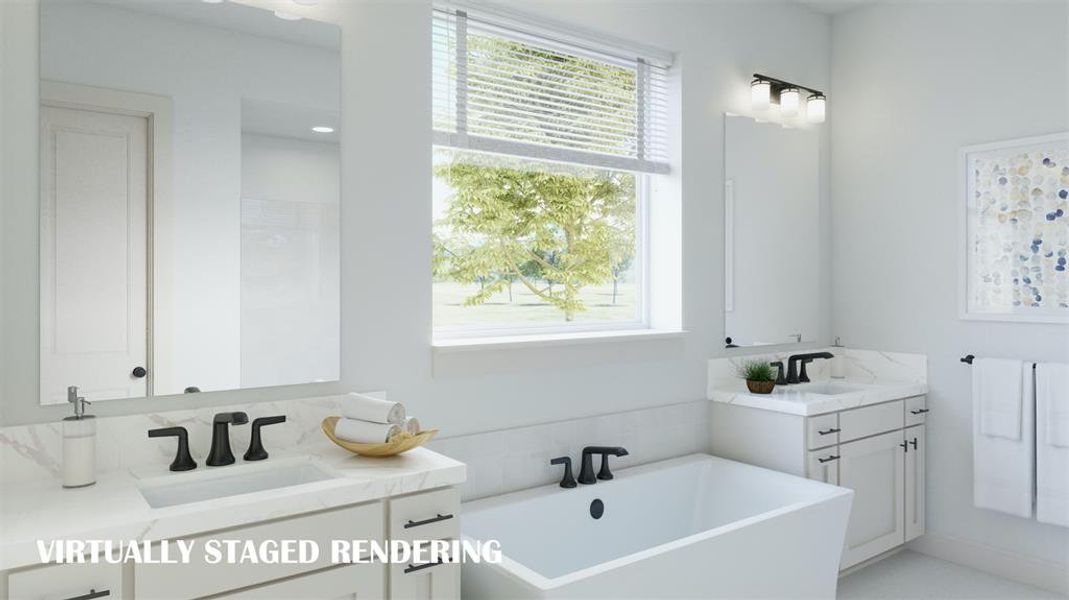 Space and style combine to create this dream owner's bath!  VIRTUALLY STAGED RENDERING