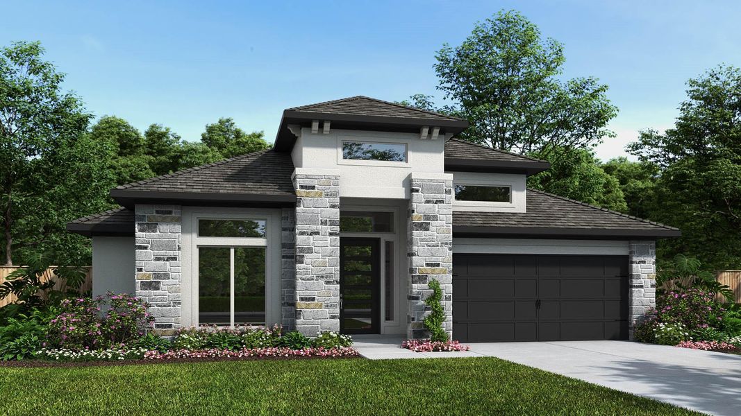 Front exterior of a new home in Sienna, Missouri City, TX, highlighting curb appeal (Image 1). Front exterior of a new home in Sienna, Missouri City, TX, highlighting curb appeal (Image 1).
