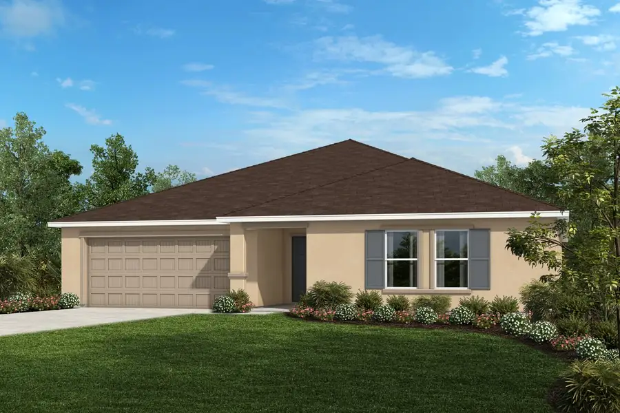 Front exterior of a new home in Coves of Estero Bay, Fort Myers, FL, highlighting curb appeal (Image 1).