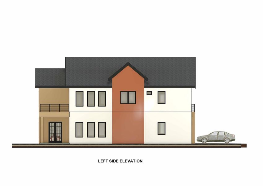 Architectural Drawing, Left Side Elevation. Illustrating the exterior design and dimensions of the property from the left side