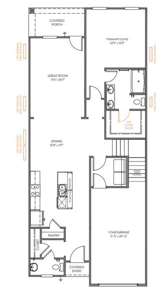 2D floor plan layout for the Karver TH by True Homes in Westbrook Falls Townhomes, Greensboro, NC (Image 4).