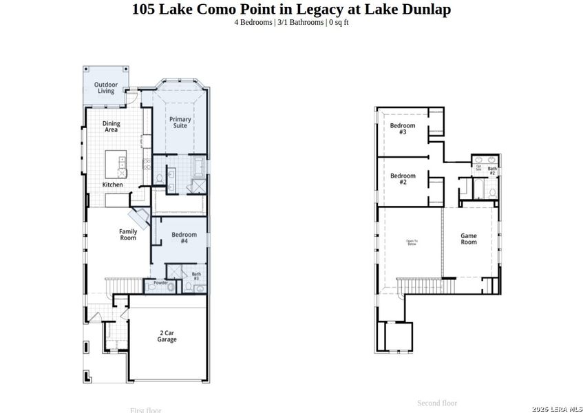 2D floor plan layout of this home in Legacy at Lake Dunlap, New Braunfels, TX (Image 4).