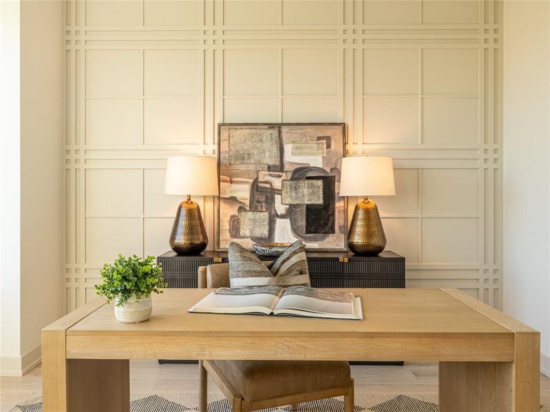 Office featuring baseboards and light wood-style flooring
