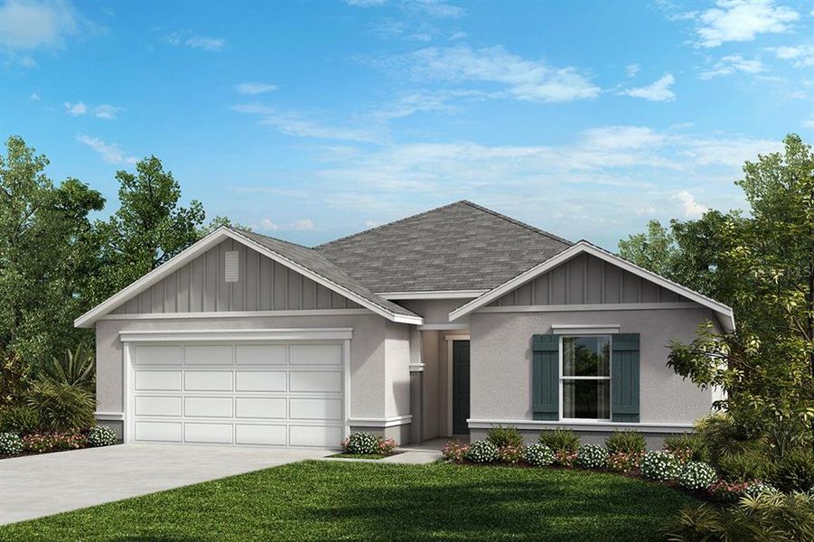 Front exterior of a new home in Pepper Grove II, Palmetto, FL, highlighting curb appeal (Image 1). Front exterior of a new home in Pepper Grove II, Palmetto, FL, highlighting curb appeal (Image 1).