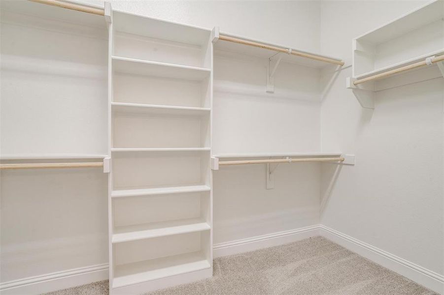 Walk in closet with light carpet