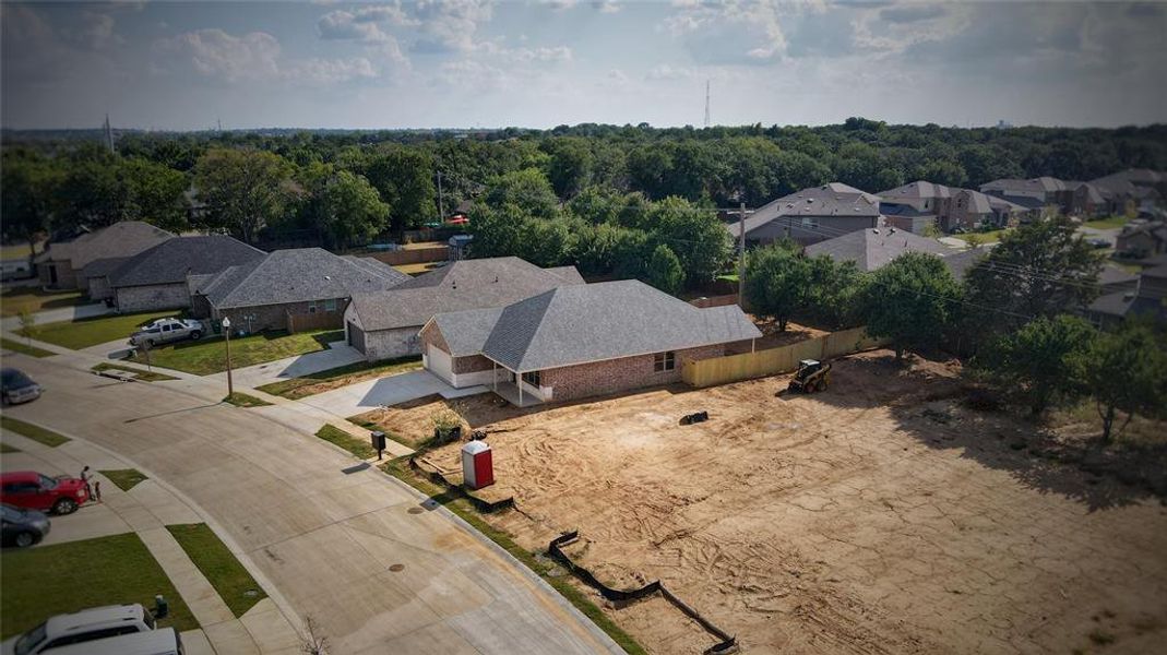 Aerial perspective of suburban area